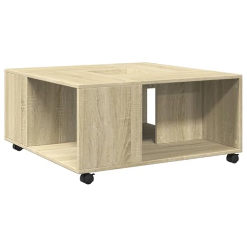 vidaXL Couchtisch, Beistelltisch mit Rollen Stauraum, Kaffeetisch Sofatisch für Wohnzimmer, Teetisch Wohnzimmertisch, Sonoma-Eiche Holzwerkstoff von vidaXL