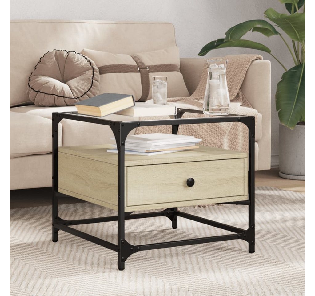 vidaXL Couchtisch, Couchtisch mit Glasplatte Sonoma-Eiche 50x50x45 cm Stahl von vidaXL