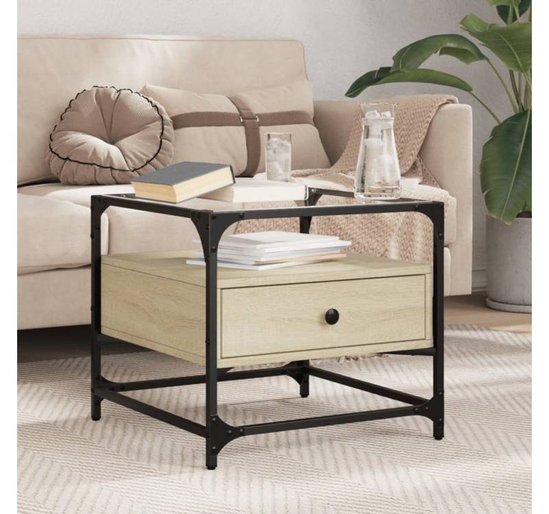 vidaXL Couchtisch, Couchtisch mit Glasplatte Sonoma-Eiche 50x50x45 cm Stahl von vidaXL