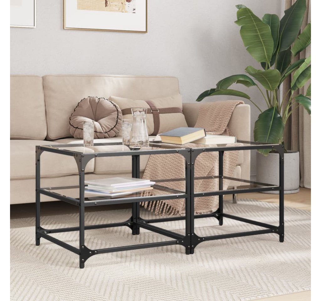 vidaXL Couchtisch, Couchtische mit Glasplatten 2 Stk. Transparent 50x50x45cm Stahl von vidaXL