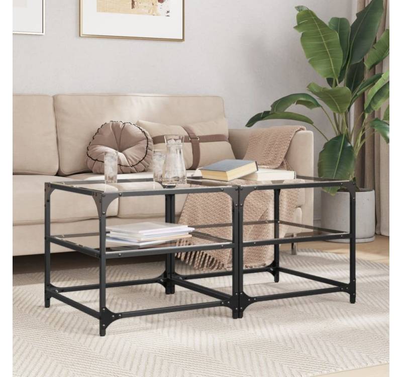 vidaXL Couchtisch, Couchtische mit Glasplatten 2 Stk. Transparent 50x50x45cm Stahl von vidaXL