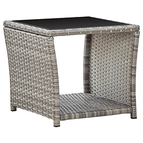 vidaXL Couchtisch Beistelltisch Gartentisch Teetisch Tisch Gartenmöbel Kaffeetisch Balkontisch Terrasse Grau 45x45x40cm Poly Rattan Glas von vidaXL