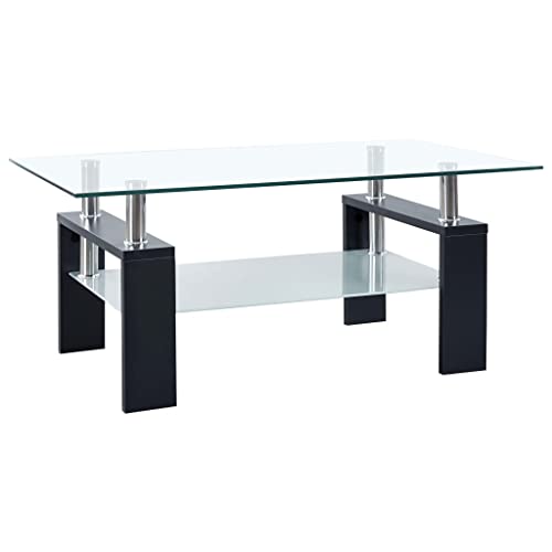 vidaXL Couchtisch Beistelltisch Wohnzimmertisch Kaffeetisch Sofatisch Teetisch Tisch Glastisch Schwarz Transparent 95x55x40cm Hartglas von vidaXL