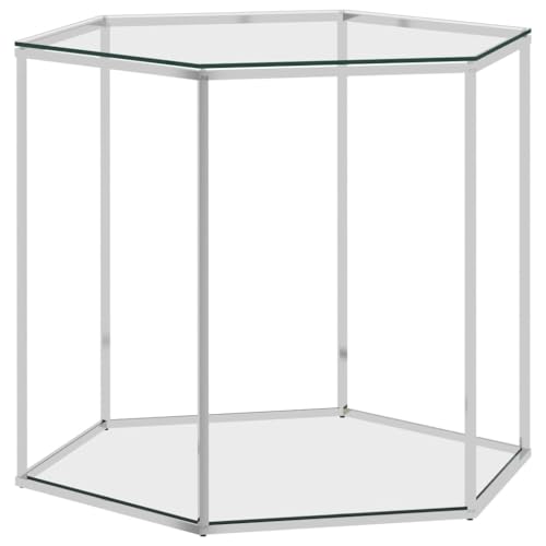 vidaXL Couchtisch Beistelltisch Wohnzimmertisch Kaffeetisch Sofatisch Teetisch Tisch Wohnzimmer Glastisch Silbern 60x53x50cm Edelstahl Glas von vidaXL