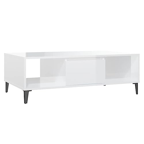 vidaXL Couchtisch Beistelltisch Wohnzimmertisch Kaffeetisch Sofatisch Teetisch Tisch Wohnzimmer Metallbeine Hochglanz-Weiß 103,5x60x35cm Holzwerkstoff von vidaXL