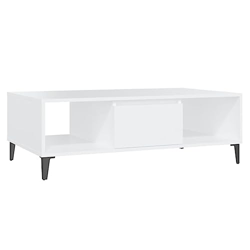 vidaXL Couchtisch Beistelltisch Wohnzimmertisch Kaffeetisch Sofatisch Teetisch Tisch Wohnzimmer Metallbeine Weiß 103,5x60x35cm Holzwerkstoff von vidaXL