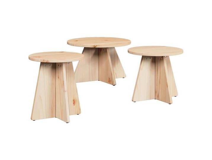 vidaXL Couchtisch Couchtisch 3 pcs Natur 49 x 49 x 30 cm Massivholz Kiefer (3-St), beige von vidaXL