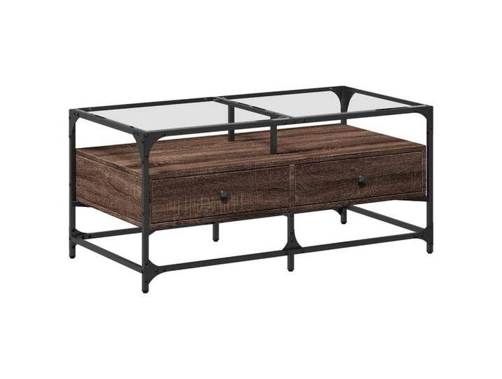 vidaXL Couchtisch Couchtisch mit Glasplatte Braun Eichen-Optik 98,5x50x45cm Stahl (1-St), braun von vidaXL