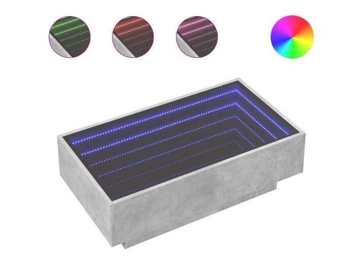 vidaXL Couchtisch LED Couchtisch Infinity-Spiegel Betongrau 90x50x30 cm Spanplatte, grau von vidaXL