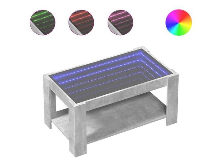 vidaXL Couchtisch LED Couchtisch Infinity-Spiegel Betongrau 93x53x45 cm Spanplatte, grau von vidaXL