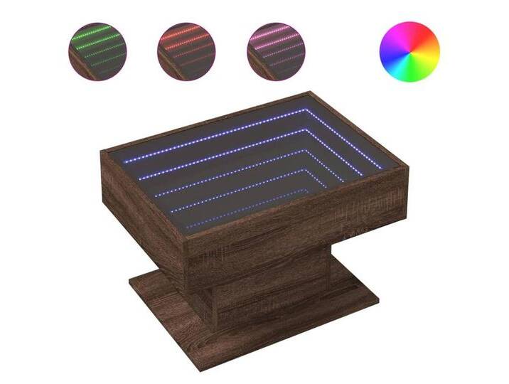 vidaXL Couchtisch LED Couchtisch Infinity-Spiegel Braun Eichen-Optik 70x50x45 cm Spanpla, braun von vidaXL