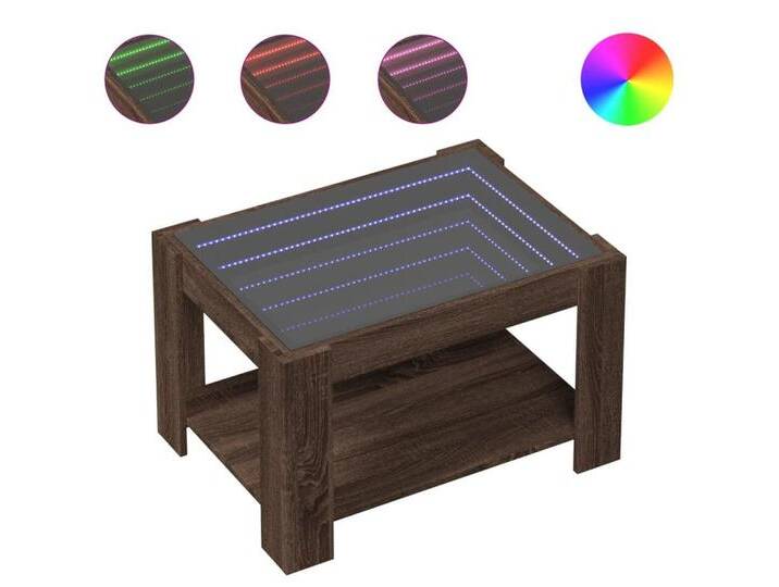 vidaXL Couchtisch LED Couchtisch Infinity-Spiegel Braun Eichen-Optik 73x53x45 cm Spanpla, braun von vidaXL