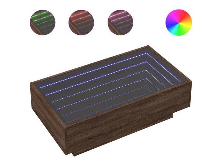 vidaXL Couchtisch LED Couchtisch Infinity-Spiegel Braun Eichen-Optik 90x50x30 cm Spanpla, braun von vidaXL
