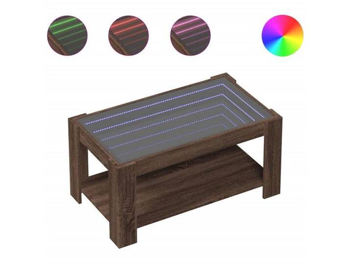vidaXL Couchtisch LED Couchtisch Infinity-Spiegel Braun Eichen-Optik 93x53x45 cm Spanpla, braun von vidaXL
