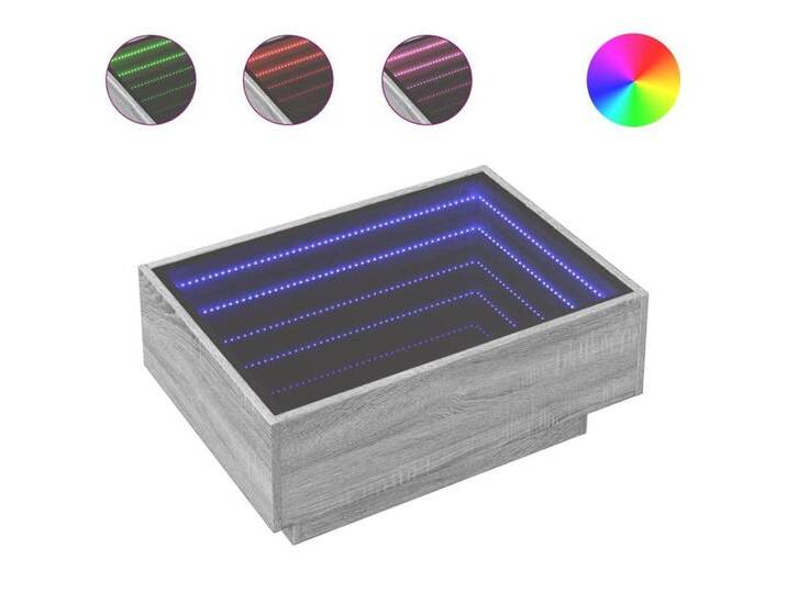 vidaXL Couchtisch LED Couchtisch Infinity-Spiegel Grau Sonoma 70x50x30 cm Spanplatte, grau von vidaXL