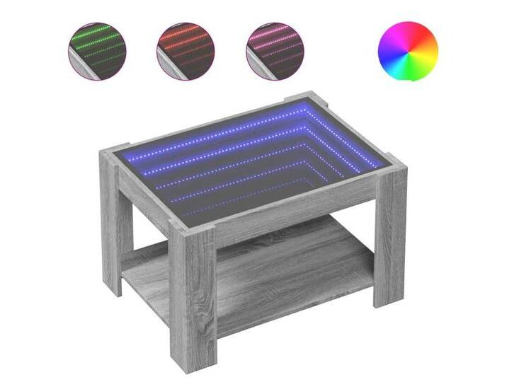 vidaXL Couchtisch LED Couchtisch Infinity-Spiegel Grau Sonoma 73x53x45 cm Spanplatte, grau von vidaXL