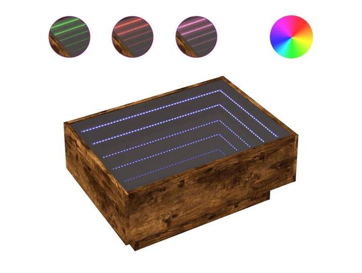 vidaXL Couchtisch LED Couchtisch Infinity-Spiegel Räuchereiche 70x50x30 cm Spanplatte, braun von vidaXL