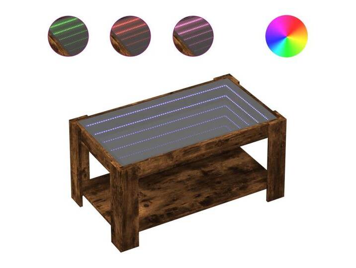 vidaXL Couchtisch LED Couchtisch Infinity-Spiegel Räuchereiche 93x53x45 cm Spanplatte, braun von vidaXL