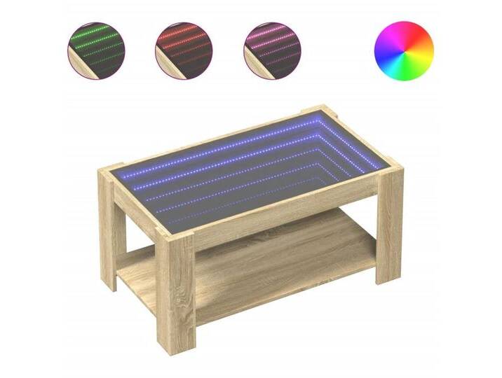 vidaXL Couchtisch LED Couchtisch Infinity-Spiegel Sonoma Eiche 93x53x45 cm Spanplatte, braun von vidaXL
