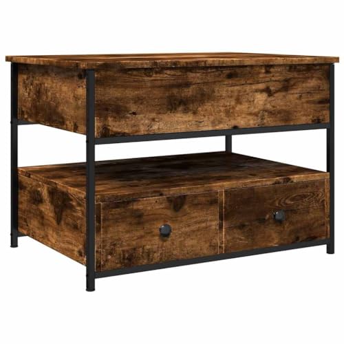 vidaXL Couchtisch, Beistelltisch mit verstellbaren Füßen, Wohnzimmertisch mit viel Stauraum, Sofatisch Kaffeetisch Tisch Höhenverstellbar, Räuchereiche Holzwerkstoff Metall von vidaXL