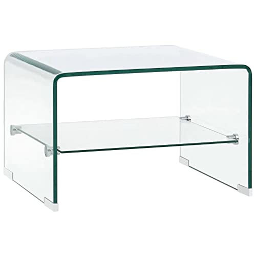 vidaXL Couchtisch mit 1 Regal Glastisch Beistelltisch Wohnzimmertisch Sofatisch Kaffeetisch Teetisch Tisch Transparent 50x45x33cm Hartglas von vidaXL