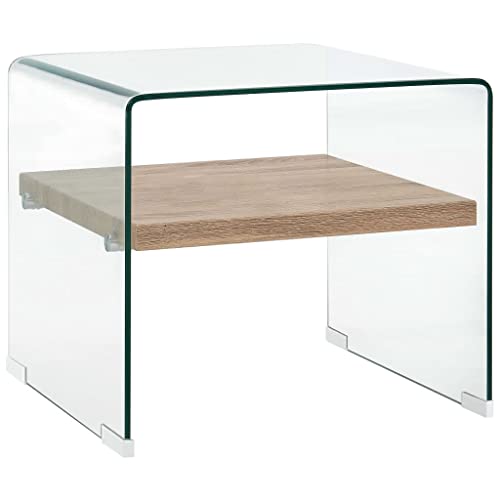 vidaXL Couchtisch mit 1 Regal Glastisch Beistelltisch Wohnzimmertisch Sofatisch Kaffeetisch Teetisch Tisch Transparent 50x50x45cm Hartglas von vidaXL