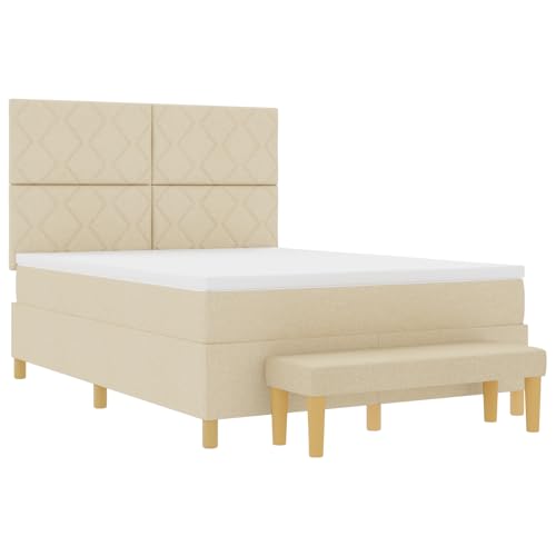 vidaXL Cremefarbenes Boxspringbett mit Matratze & Bank 160x200 cm Stoff von vidaXL
