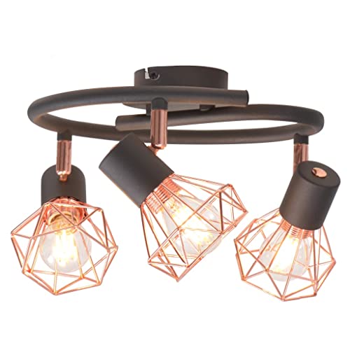 vidaXL Deckenleuchte mit 3 Strahlern Deckenlampe Deckenstrahler Deckenspot Spot Lampe Leuchte Strahler Wohnzimmer E14 Schwarz Kupfer von vidaXL
