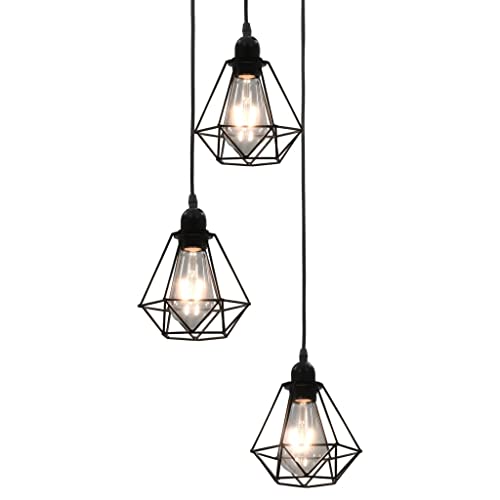 vidaXL Deckenleuchte mit Diamant-Design Hängelampe Hängeleuchte Pendelleuchte Pendellampe Deckenlampe Lampe Leuchte Schwarz 3xE27 Glühbirnen von vidaXL