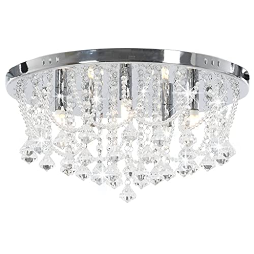 vidaXL Deckenleuchte mit Kristallperlen Kristall Kronleuchter Lüster Decken Beleuchtung Deckenlampe Wohnzimmer Lampe Leuchte Silbern Rund 4xG9 Glühbirnen von vidaXL