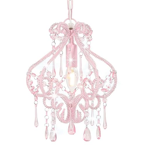 vidaXL Deckenleuchte mit Perlen Kronleuchter Pendelleuchte Hängelampe Lüster Kristall Deckenlampe Hängeleuchte Lampe Leuchte Rosa Rund E14 von vidaXL