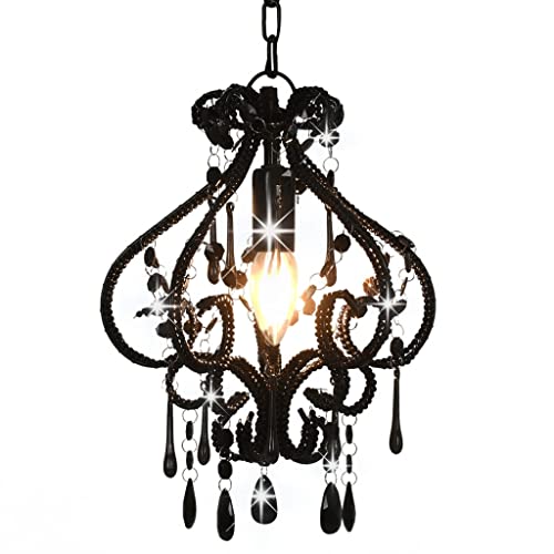 vidaXL Deckenleuchte mit Perlen Kronleuchter Pendelleuchte Hängelampe Lüster Kristall Deckenlampe Hängeleuchte Lampe Leuchte Schwarz Rund E14 von vidaXL