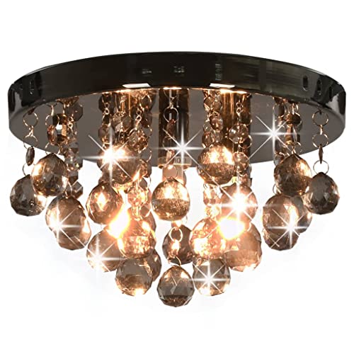 vidaXL Deckenleuchte mit Rauchschwarzen Perlen Hängeleuchte Kristall Kronleuchter Lüster Deckenlampe Leuchte Pendelleuchte Schwarz Rund G9 von vidaXL