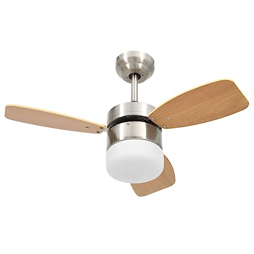 vidaXL Deckenventilator mit Lampe Fernbedienung 3 Geschwindigkeitsstufen Windmaschine Lüfter Kühler Decken Ventilator Wohnzimmer Leuchte 76cm Hellbraun von vidaXL