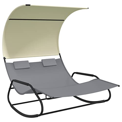 vidaXL Doppel Schaukelliege mit Sonnendach Schaukelstuhl Sonnenliege Gartenliege Liegestuhl Relaxliege Swing Liege Camping Relaxstuhl Grau Creme von vidaXL