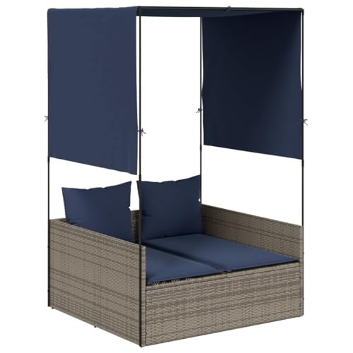 vidaXL Doppelte Sonnenliege mit Dach und Vorhängen, grau, Polyrattan vidaXL Doppelte Sonnenliege mit Dach und Vorhängen, grau, Polyrattan von vidaXL
