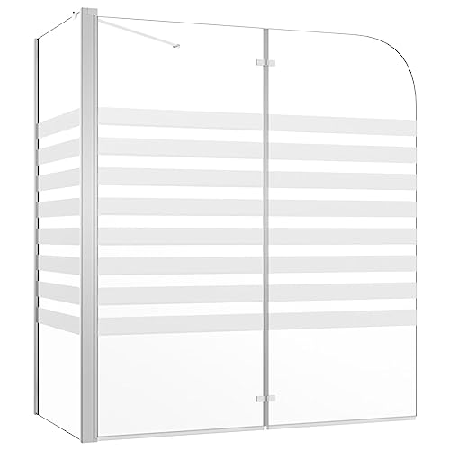 vidaXL Duschabtrennung Badewannenfaltwand Badewannenaufsatz Duschwand Duschtrennwand Duschkabine Faltwand 120x68x130cm Hartglas Streifen von vidaXL
