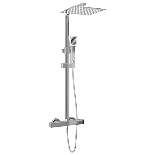 vidaXL Duschset Doppelkopf mit Thermostat Duschsystem Regendusche Handbrause Duscharmatur Kopfbrause Duschstange Duschkopf Dusche Edelstahl von vidaXL