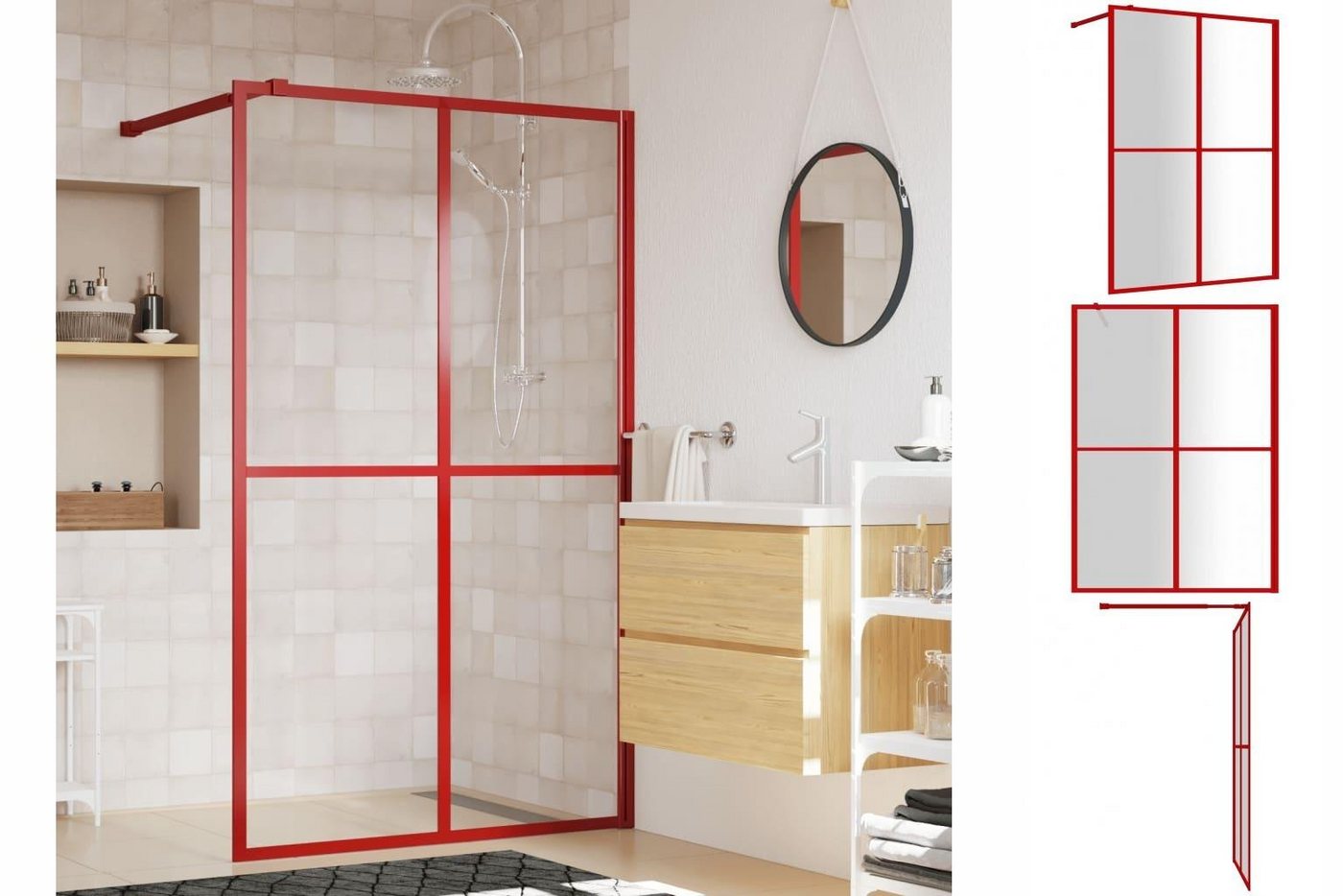 vidaXL Duschwanne Walk In Duschwand für Begehbare Dusche mit ESG Klarglas Rot 140x195 cm von vidaXL