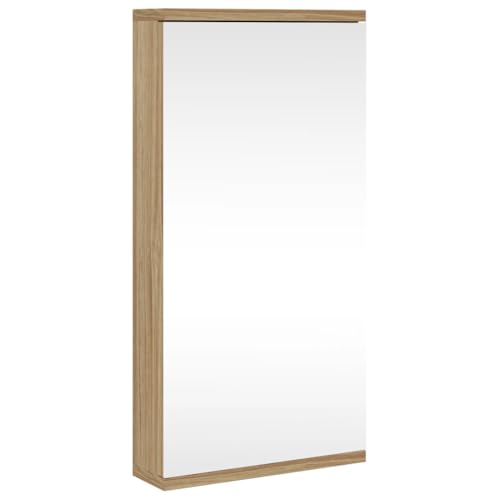 vidaXL Eck Spiegelschrank, Badschrank mit Spiegel, Hängeschrank Badezimmerschrank mit 2 Ablagen, Wandschrank Badmöbel Badspiegel, Eichen-Optik von vidaXL