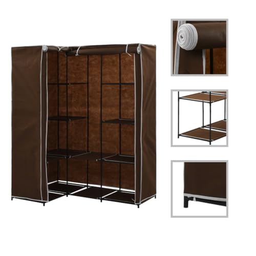 vidaXL Eckkleiderschrank Eck Kleiderschrank Stoffschrank Faltschrank Garderobenschrank Garderobe Schrank Schlafzimmerschrank Schlafzimmer Braun 130x87x169 cm von vidaXL