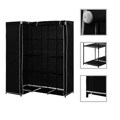 vidaXL Eckkleiderschrank Eck Kleiderschrank Stoffschrank Faltschrank Garderobenschrank Garderobe Schrank Schlafzimmerschrank Schlafzimmer Schwarz 130x87x169 cm von vidaXL