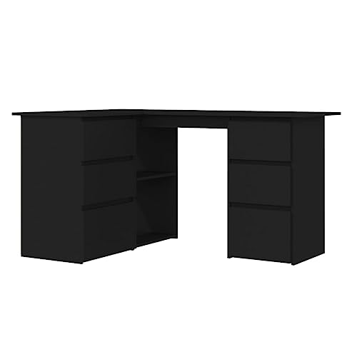 vidaXL Eckschreibtisch 6 Schubladen 2 Regale Schreibtisch Computertisch Bürotisch PC Tisch Laptoptisch Arbeitstisch Schwarz 145x100x76cm Holzwerkstoff von vidaXL