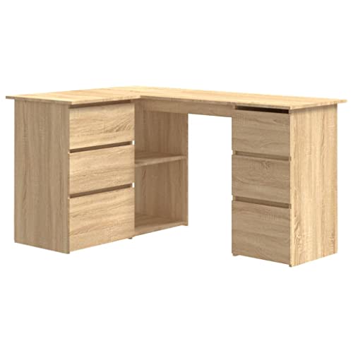 vidaXL Eckschreibtisch 6 Schubladen 2 Regale Schreibtisch Computertisch Bürotisch PC Tisch Laptoptisch Arbeitstisch Sonoma-Eiche 145x100x76cm Holzwerkstoff von vidaXL