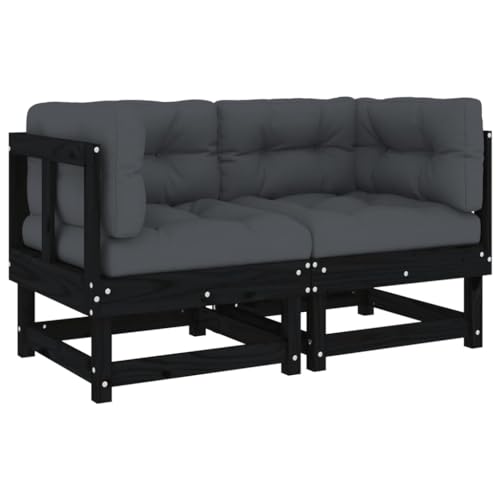 vidaXL Ecksofa 2 STK., Gartensofa mit Kissen Latten-Design, Modular Sofa Garnitur für Garten Terrasse, Gartenmöbel Sitzgruppe Loungemöbel, Schwarz Massivholz Kiefer von vidaXL