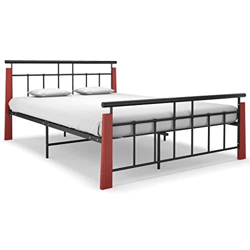 vidaXL Eichenholz Massiv Bettgestell Bett Metallbett Schlafzimmerbett Doppelbett Bettrahmen mit Lattenrost Ehebett Schlafzimmermöbel Metall 140x200cm von vidaXL