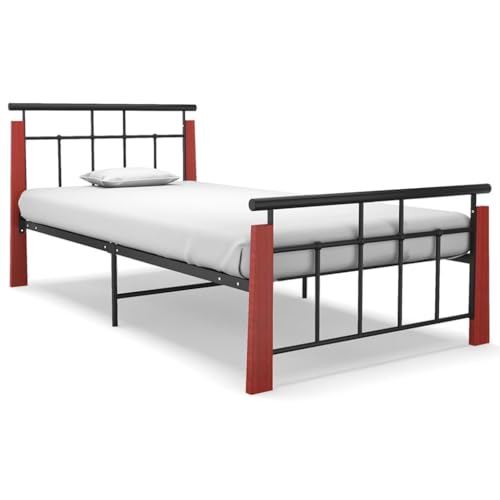 vidaXL Eichenholz Massiv Bettgestell Bett Metallbett Schlafzimmerbett Einzelbett Bettrahmen mit Lattenrost Schlafzimmermöbel Metall 100x200cm von vidaXL