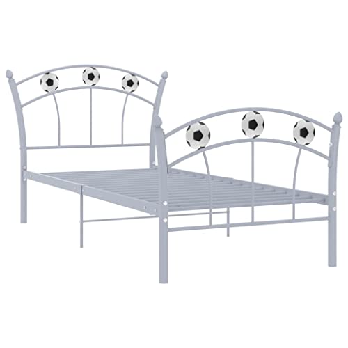 vidaXL Einzelbett mit Fußball-Design Bettgestell Metallbett Bett Schlafzimmerbett Bettrahmen mit Lattenrost Schlafzimmermöbel Grau Metall 90x200cm von vidaXL