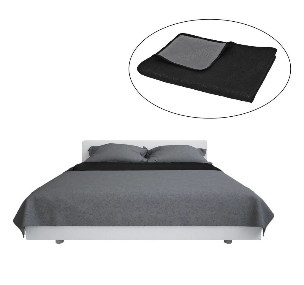 vidaXL Einziehdecke Zweiseitige Tagesdecke Gesteppt 230 x 260 cm Grau und Schwarz von vidaXL