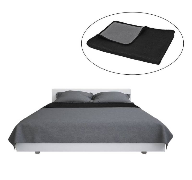 vidaXL Einziehdecke Zweiseitige Tagesdecke Gesteppt 230 x 260 cm Grau und Schwarz von vidaXL